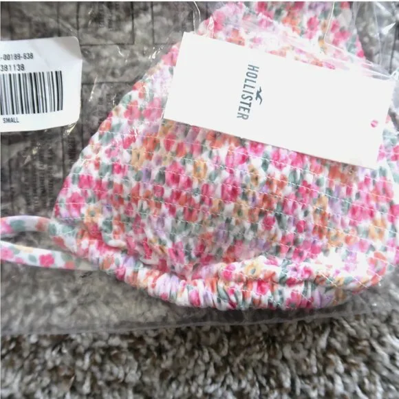 Hollister Bikini Top Floral Smocked Fabric Tie Strap Bikini Swim NWT - Picture 6 of 6